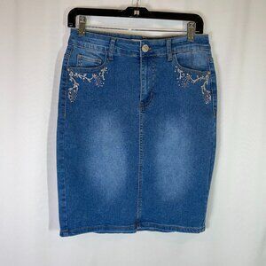 Vintage Violet Denim Skirt Western Embellishments Metallic Rhinestones Size M